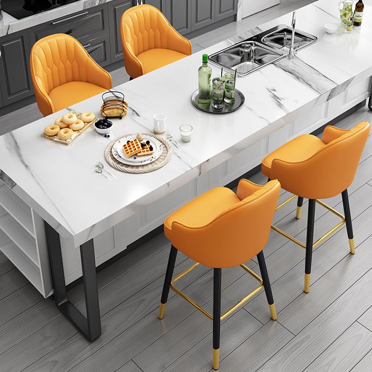 Glam Metal Barstool Faux Leather Kitchen Counter Stool in Matte Finish with 4 Legs