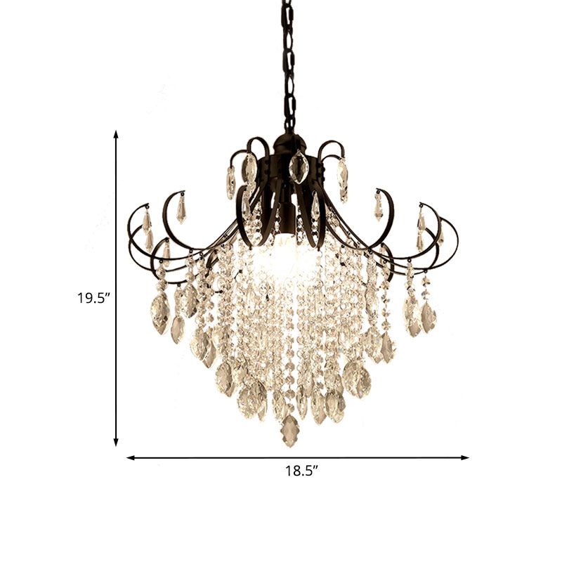 Glam Teardrop Pendant Light Metal Curved Arm Cascading Crystal Strands Chandelier