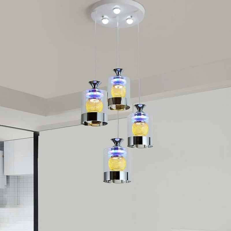 Moderne cilindrische hanglamp Licht bevestiging helder glas eetkamer ophanging licht in zilver