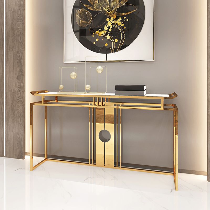 Glam Console Table Marble Accent Table in Gold for Hall , 12 Inch Wide