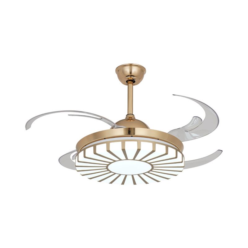 Gouden LED -plafondventilator Licht eenvoud Acryl Circulaire 4 Duidelijke messen Semi Flush Mount Lighting voor restaurant, 42 "breed
