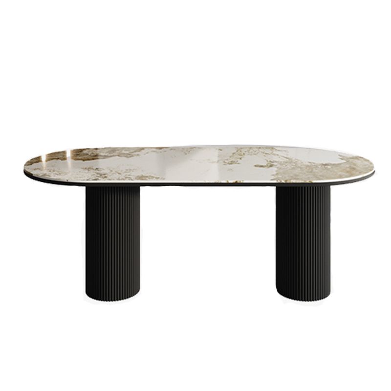 Gold Oval Stone Dining Site Table Modern Iron Double Pedestal Dining Table
