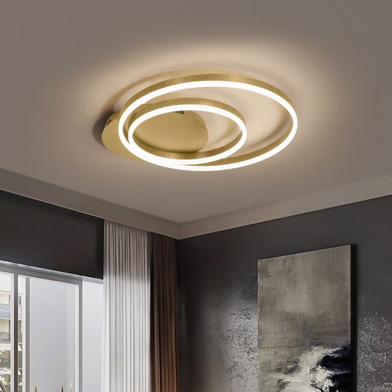 Dual Round Acrylic Flush Ceiling Light Simple Coffee/Gold LED Flush-Mount Light Fixture, Small/Medium/Large