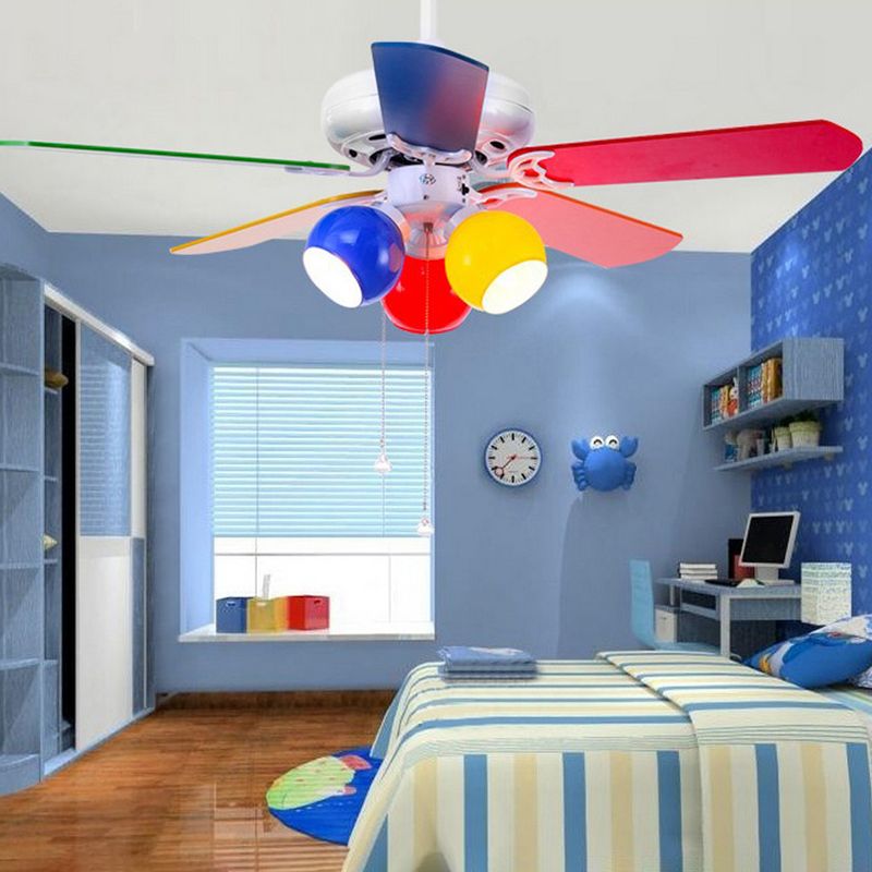 3 - Light Kids Fan Light Multi - Color Metal Ceiling Fan with 5 Blades