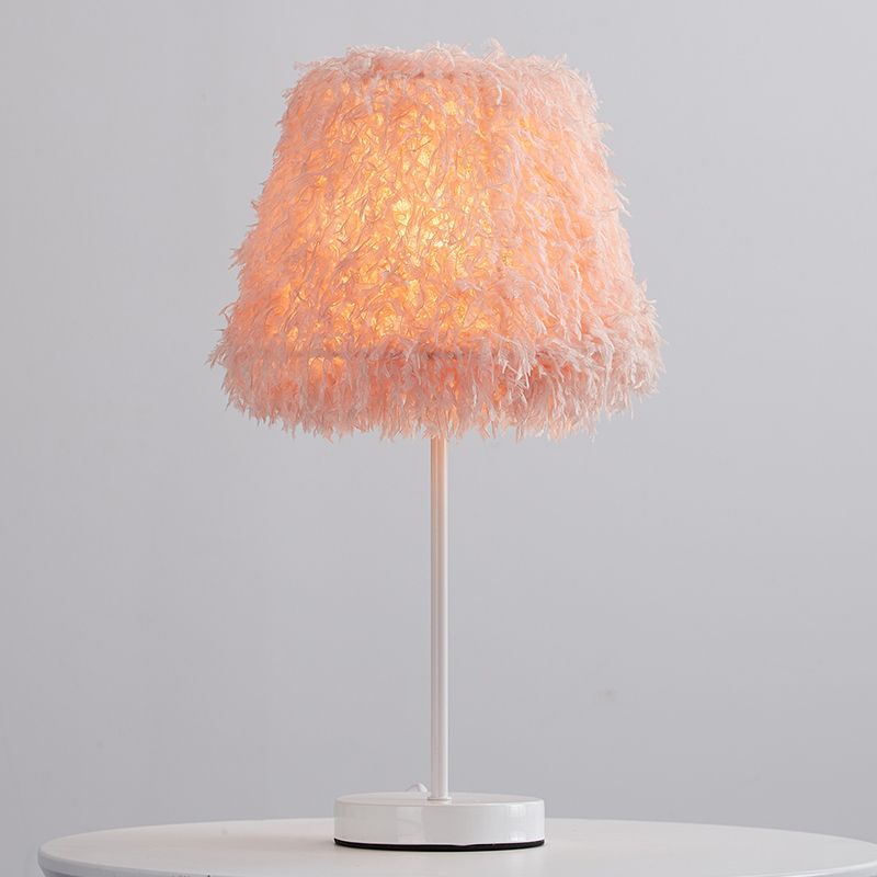 Lámpara de mesita de noche de pluma rosa/blanca modernista 1-cabeza de lectura de lectura Luz con base blanca/dorada