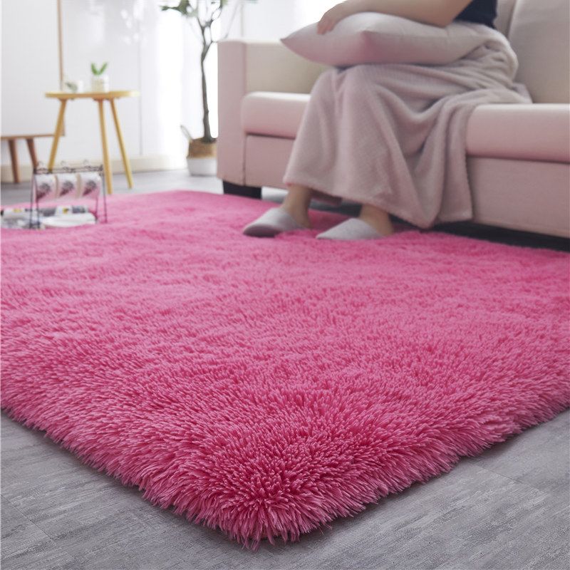 Modern Plain Carpet Minimalist Washable Rug Polyester Shag Rug with Non-Slip Backing