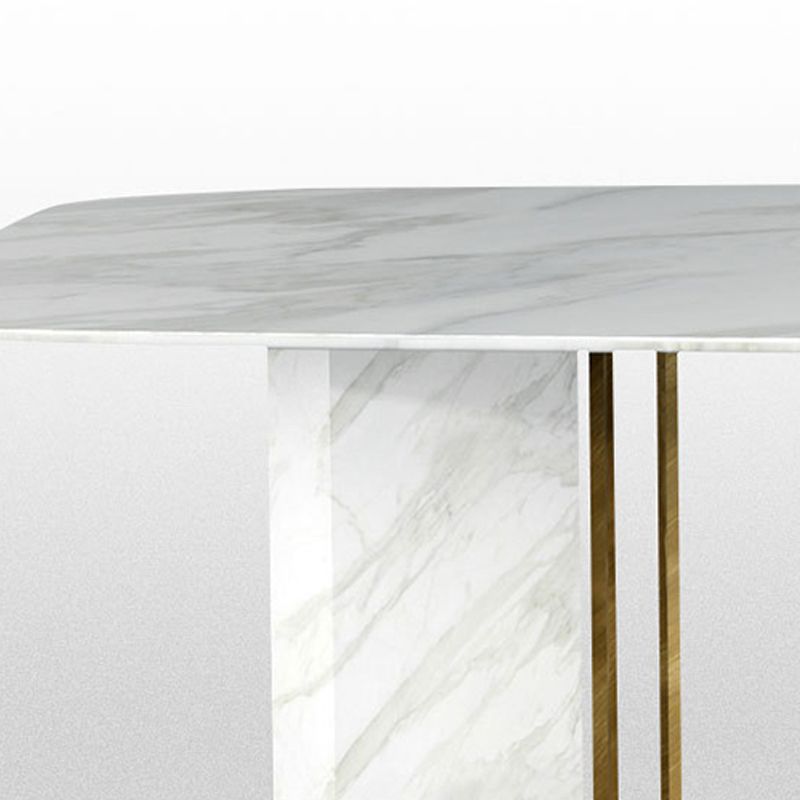 Glam Style Faux Marble Table Dining Rectangle Table with Metal Legs for Kitchen