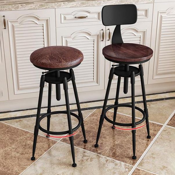 Metal Adjustable Height Bar Stool Armless Round Upholstered Bar Stool