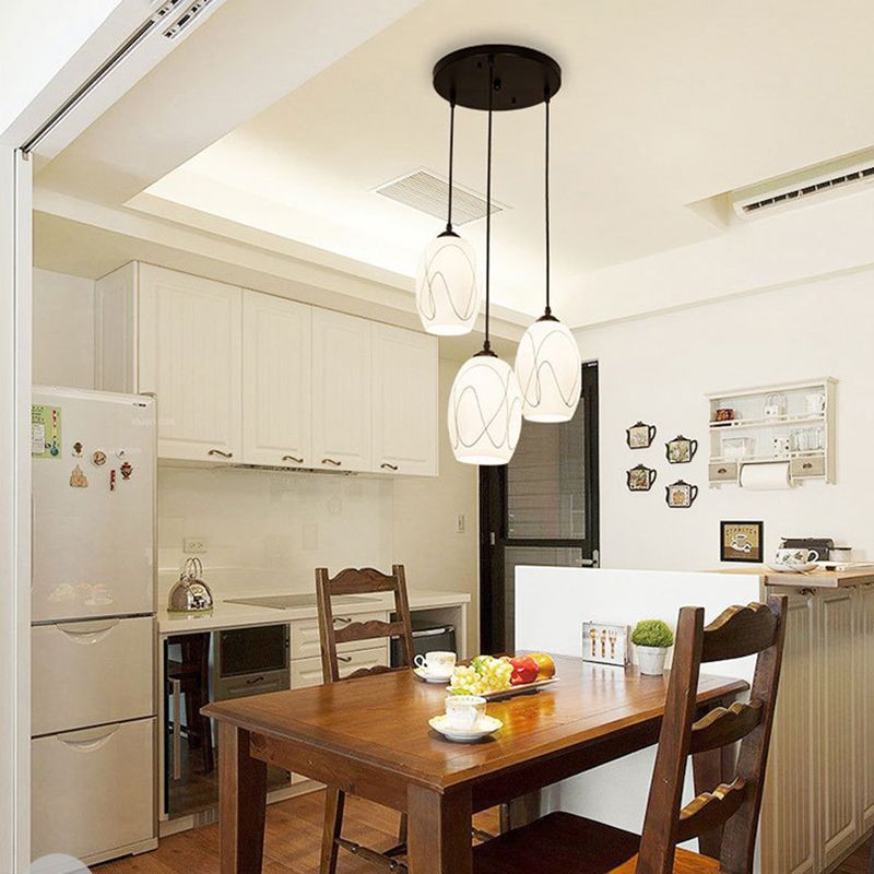 3 Lights Oval Multi Light Pendant Modern Simple White Glass Hanging Light for Restaurant