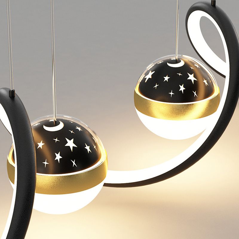 2 Ball Shade Kitchen Island Fixture Metal and Glass LED Pendant Fixture for Dining Room