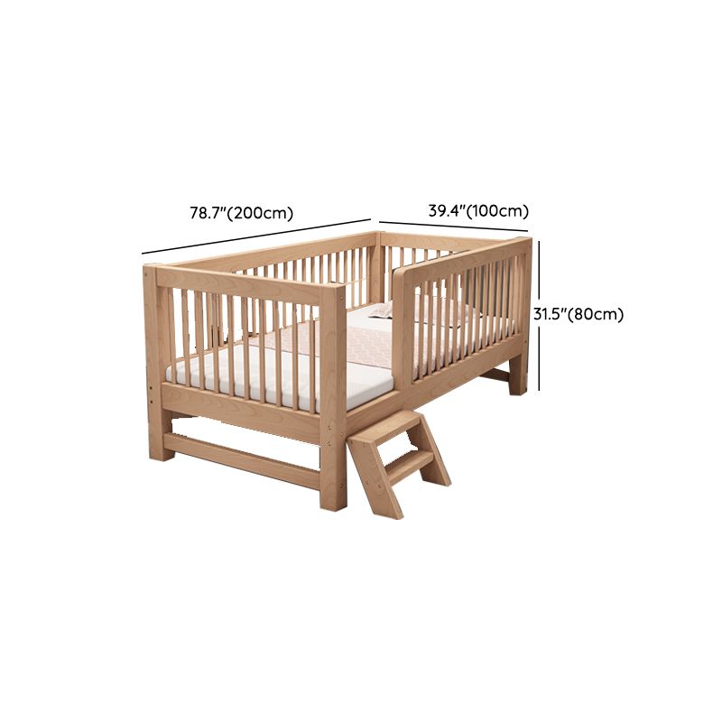 Solid Wood Nursery Bed Modern Beech Baby Crib with Guardrails