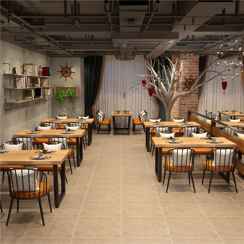 Rectangle Industrial Solid Wood Dining Room Set Double Pedestal Table Dining Table Sets