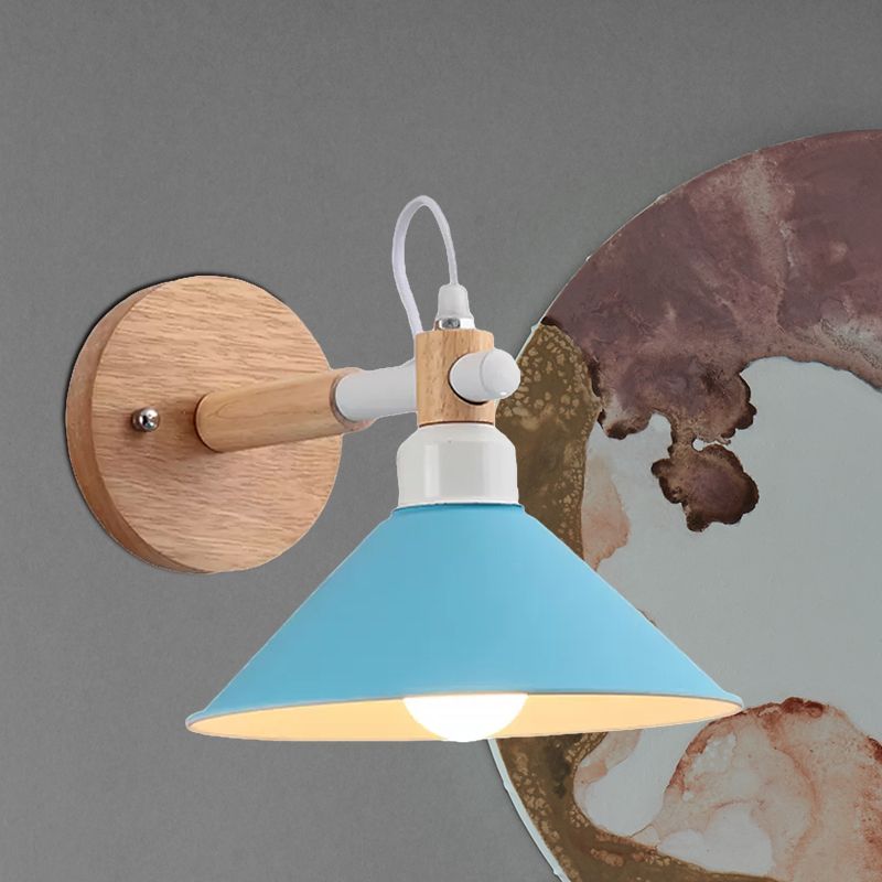 Macaroon Pyramid Shape Wall Sconce Metal and Wood 1 Light Wall Lamp for Dining Room