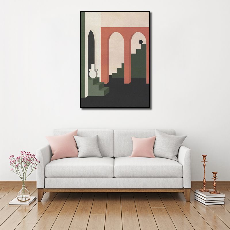 Toile d'art moderne nature morte, peinture d'architecture aux couleurs douces, décor mural pour la maison