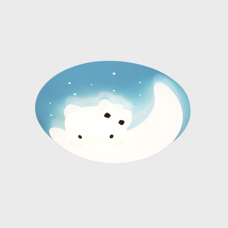 Crescent and Rabbit/Cat Flush Mount Lamp Kids Acrylic Child Room LED Ceiling Light Fixture in Pink/Blue