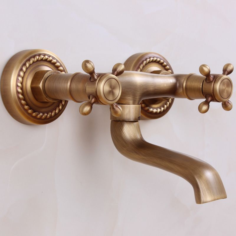 Traditional Wall Mounted Metal Tub Filler Double Handles Waterfall Tub Faucet Trim