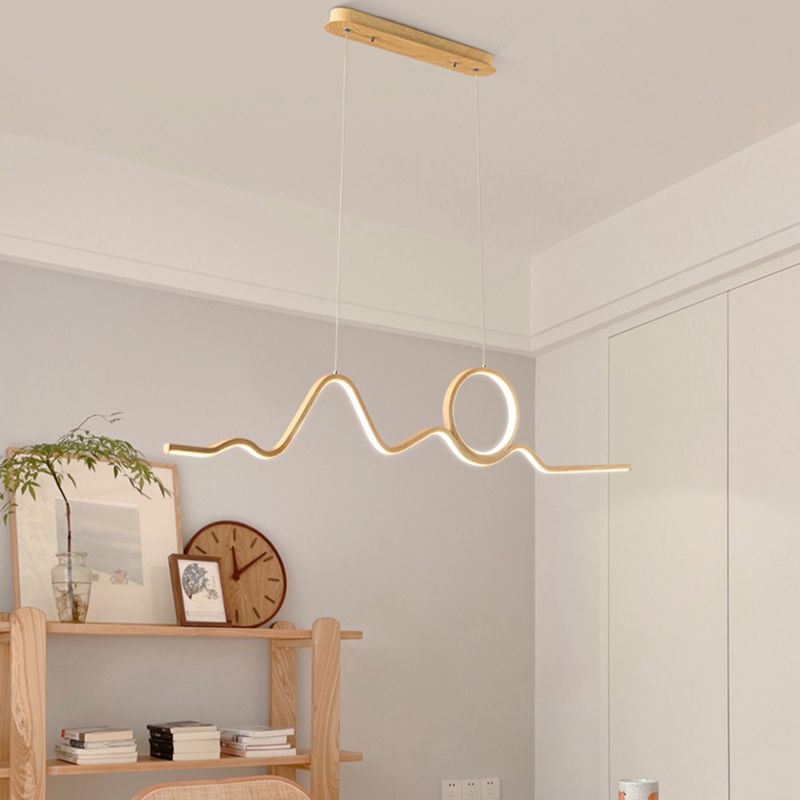 2-Light Beige Island Lighting Modern Wooden LED Ceiling Light for Bedroom