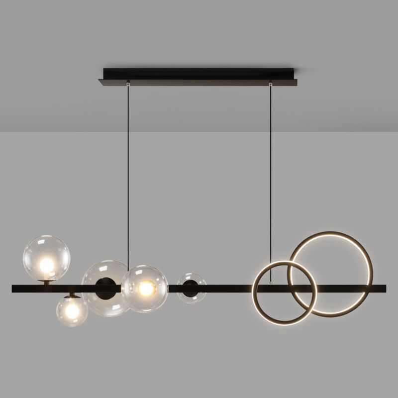 Modern Pendant Chandelier Globe Circle Island Lights 7 Light Metal Island Lamps in Black