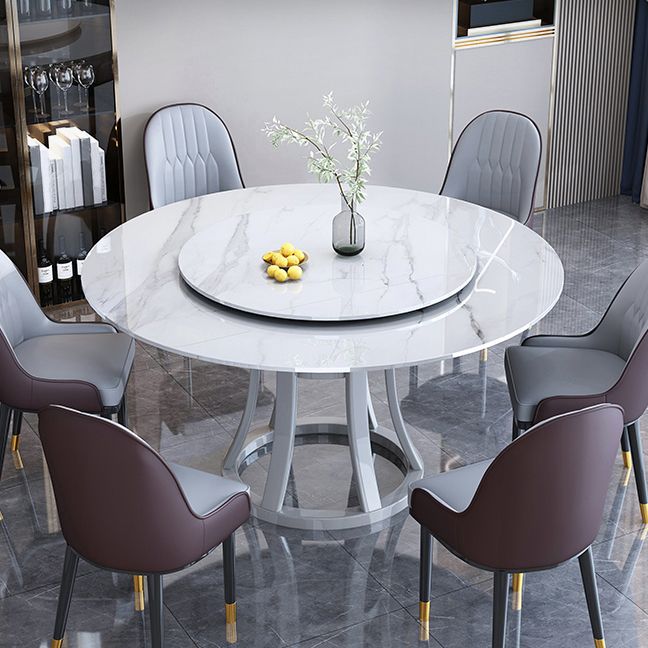 Round Sintered Stone Dining Table Modern Turntable Furniture with Solid Wood Pedestal Base