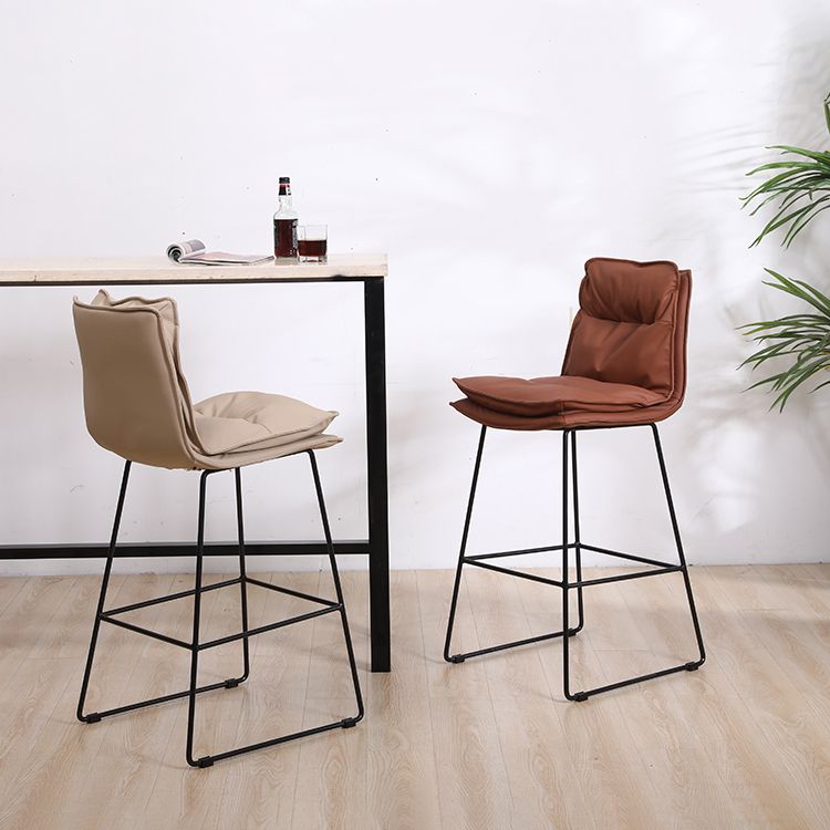 Scandinavian Metal Barstool Faux Leather Counter Stool With Iron Base