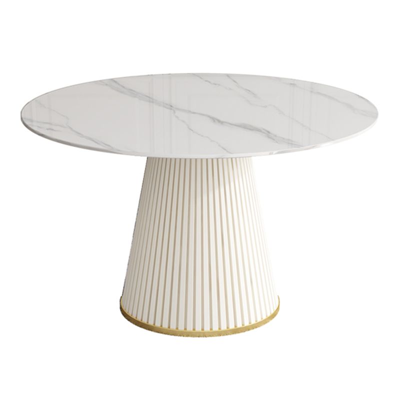 Stenen tafel in eigentijdse stijl, rond voetstuk, informele eettafel voor thuis