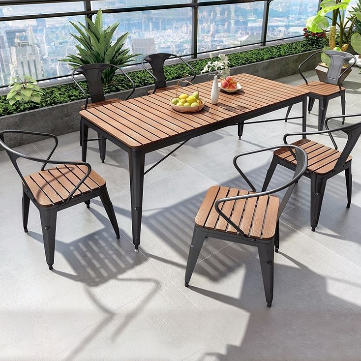 Industrial 1/5/7 Pieces Metal Dining Set Reclaimed Wood Dining Table Set for Outdoor