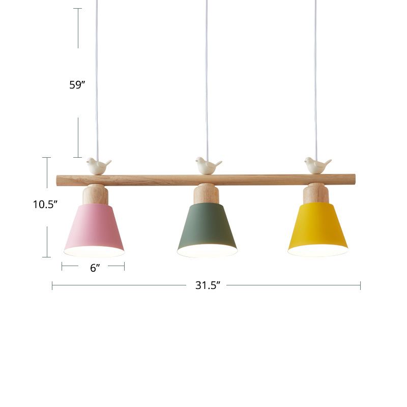 Nordic Shaded Hanging Island Light Metal 3-Head Dining Room Drop Pendant with Bird Decor