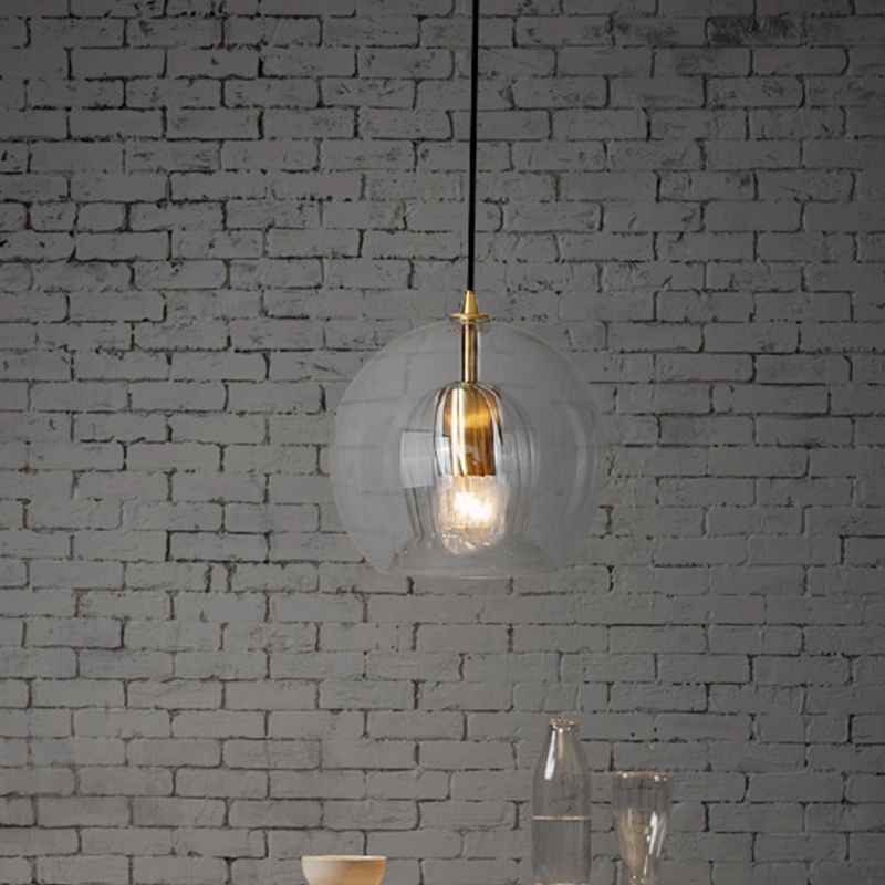 Global Clear Glass Mini Hanging Light Postmodern 1 Light Brass Suspension Lamp, 6"/10" Wide