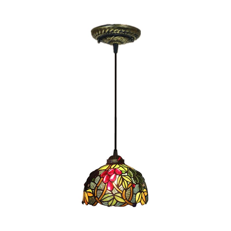 Green Stained Glass Multiple Hanging Light Barrel Victorian Pendant Lighting Fixture with Grapevine Pattern