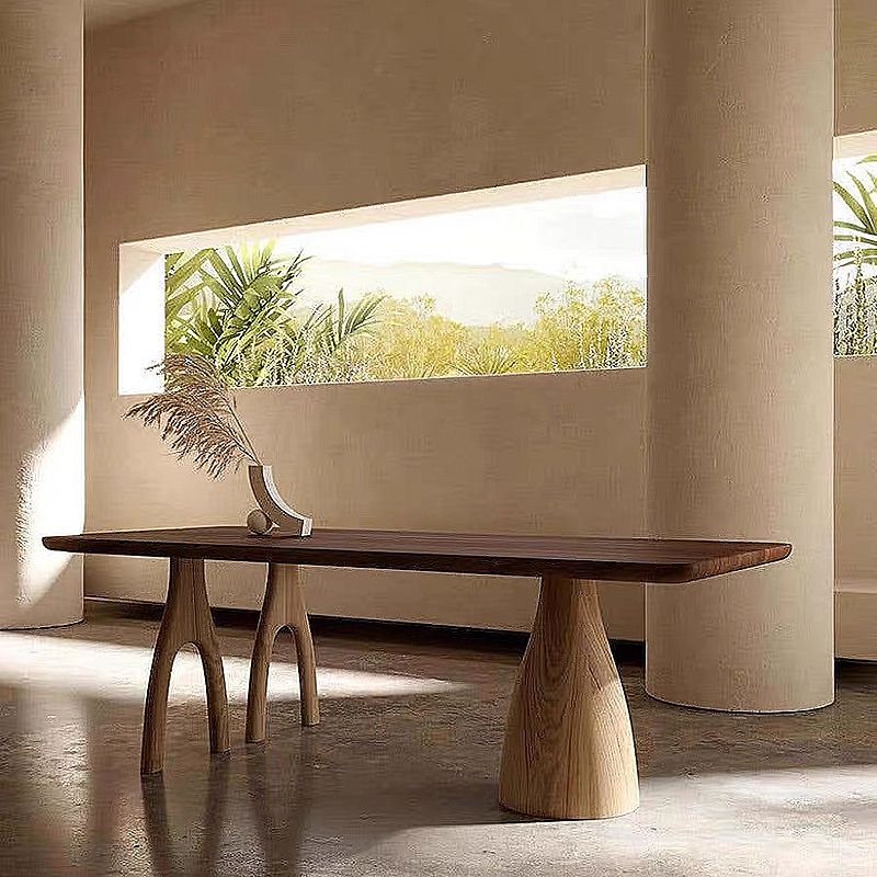 Modern Style 3 Legs Base Design Brown Pine Rectangular Coffee Table