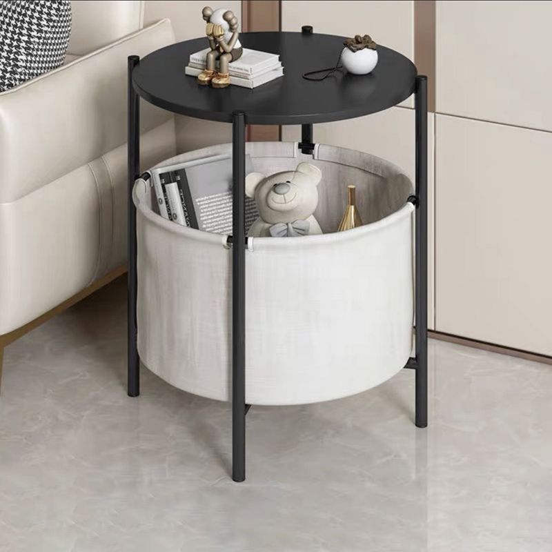 Modern Style Rock Slab Table Top Metal Steel Base with Circular Storage Space Side Table