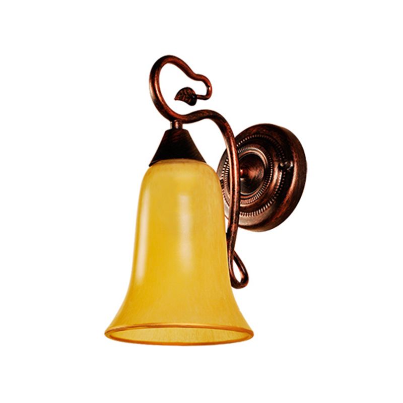 Bell Shade Indoor Wall Light Yellow Glass and Metal 1 Light Traditional Style Wall Lamp Fixture in Copper Finish