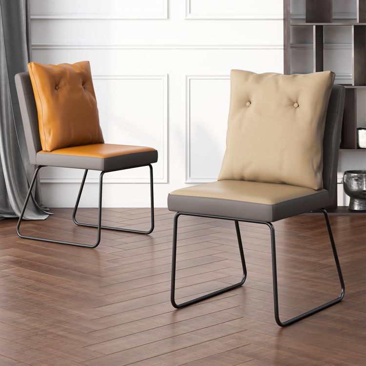 Industrial Armless Solid Back Chair Leather Dining Side Chair