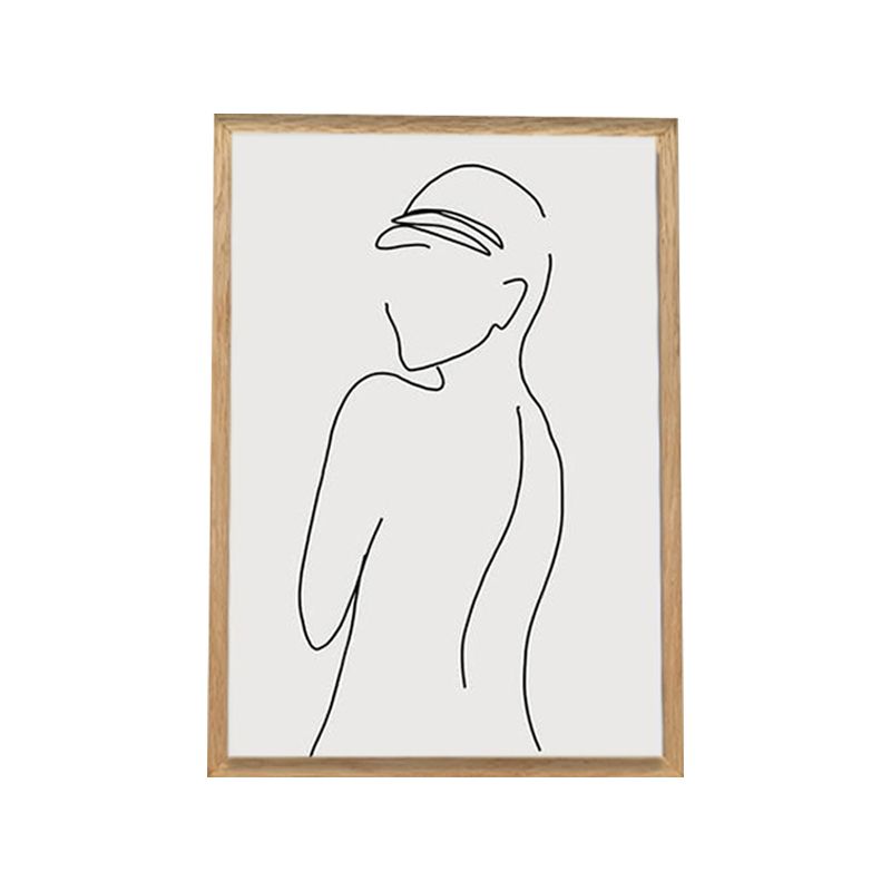 Nude Figure Line Art Print Minimalistic Canvas Wall Decor in White for Girls Room