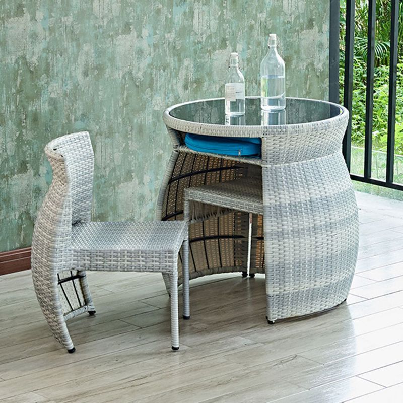 Boho Style Wicker Bistro Set 3 Pieces Round Glass Top Bistro Set