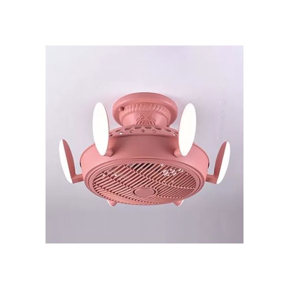 Nordic Style Fan Semi Flushmount Light 6 Lights Macaron Colored Ceiling Fan for Bedroom