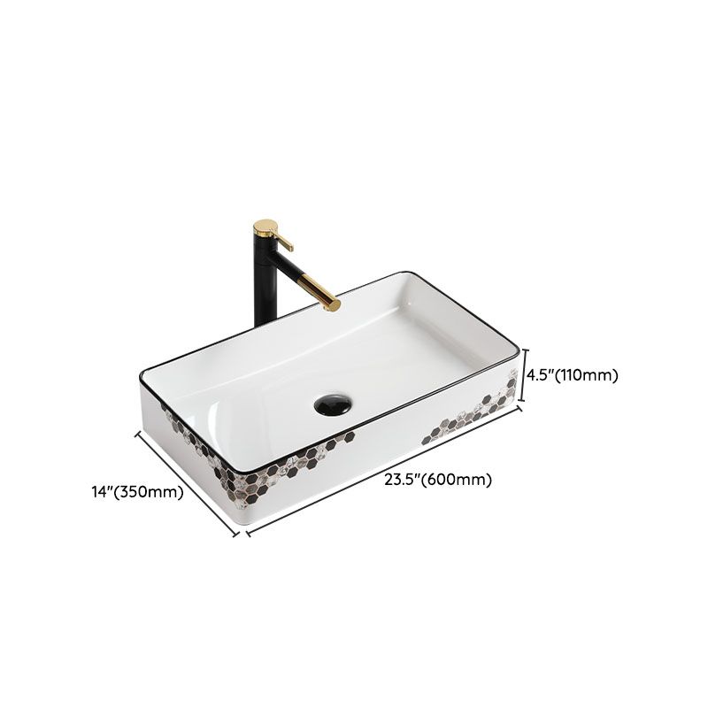 Modern Vessel Bathroom Sink Rectangular Porcelain with Pop-Up Drain Vessel Lavatory Sink