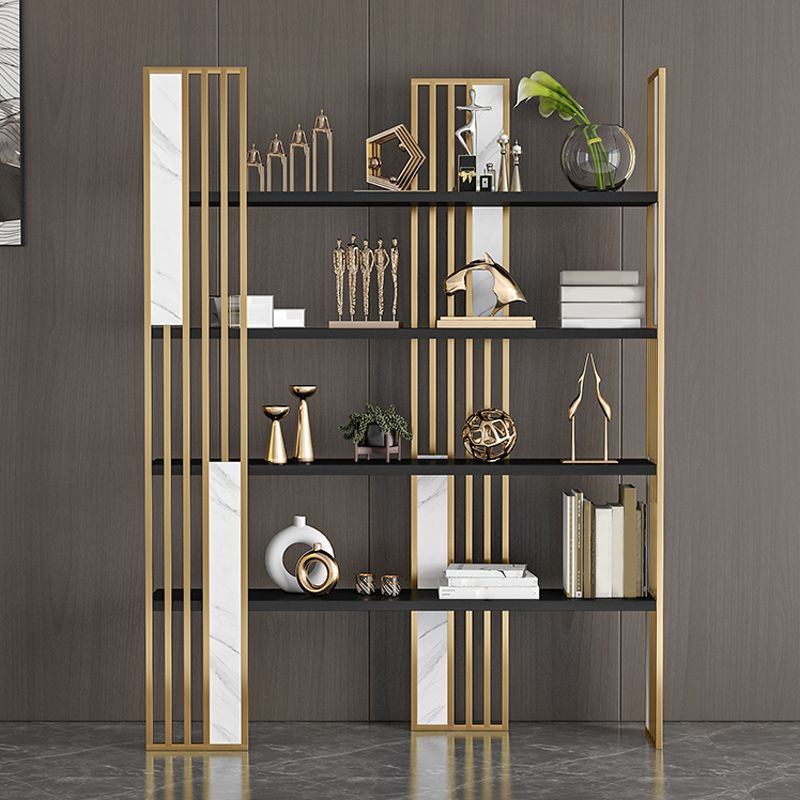 12" W Open Storage Bookcase Gold Metal Frame Bookshelf with Shelves