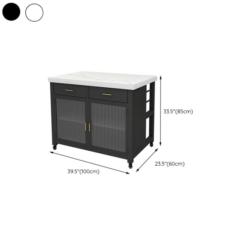 Marble Island Table Dining Room Kitchen Trolley with Storage Cabinet
