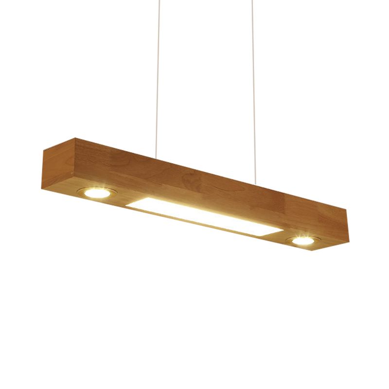 Rectangular Wood Chandelier Light Contemporary Led 31.5"/47" Wide Beige Led Hanging Ceiling Lamp in Warm Light