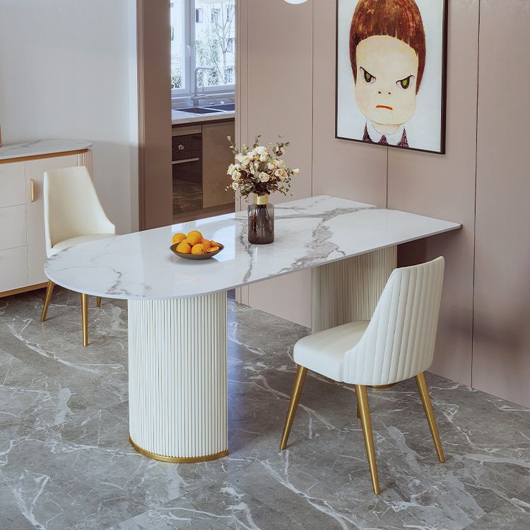 Stone Top Dining Table Modern Dining Table with Double Pedestal Base