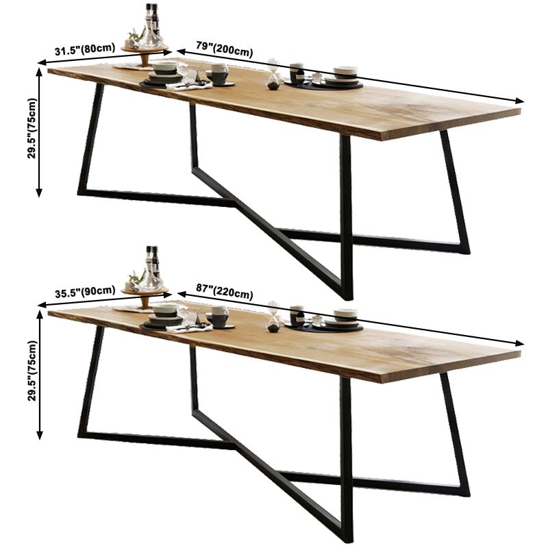 Industrieel vast hout kaki eettafel rechthoekige vorm eettafel met sleeënbasis