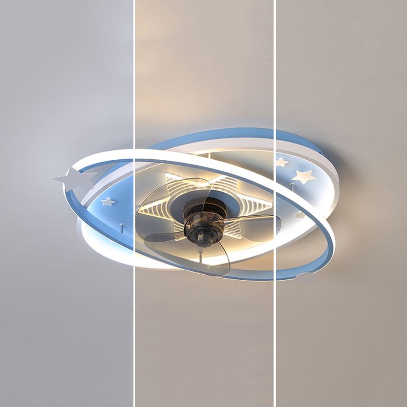 3-Blade Pink/Blue Ceiling Fan Children Metallic Fan with Light for Home