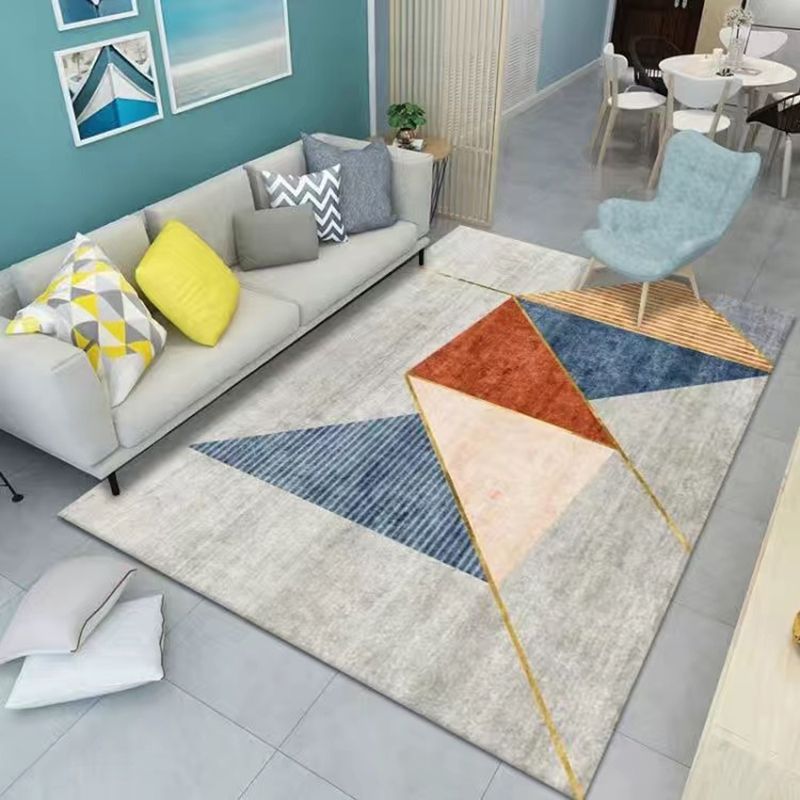 Grey Modern Rug Polyester Geometric Area Rug Washable Rug for Living Room