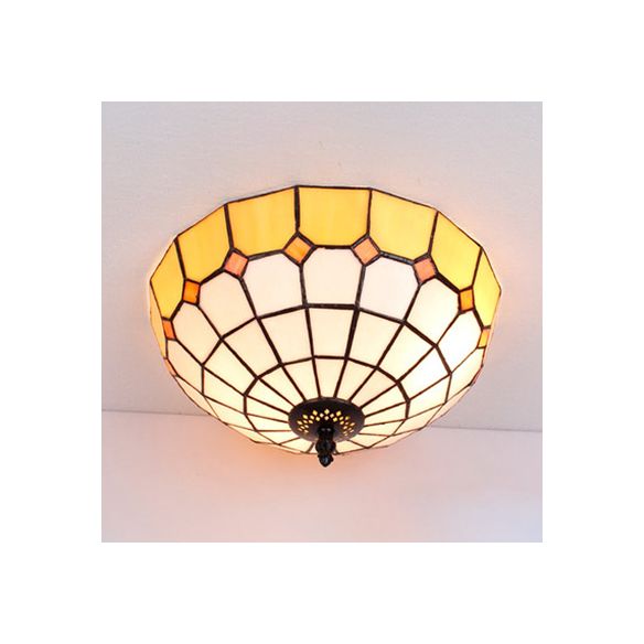 Plafonnier bol en verre teinté Tiffany, 2 lumières, plafonnier en Beige/transparent/bleu pour salle de bain