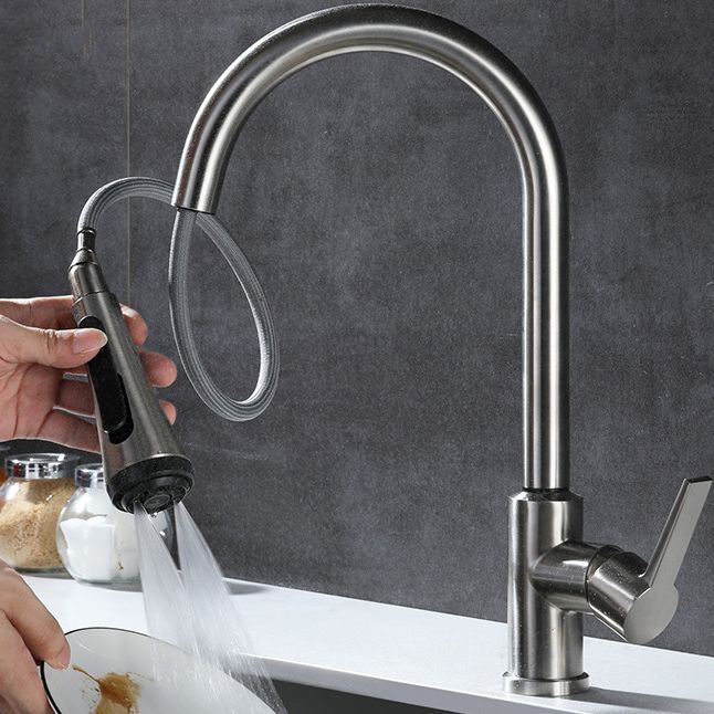 Touch Sensor Kitchen Bar Faucet Gooseneck Swivel Spout with Pull Down Sprayer