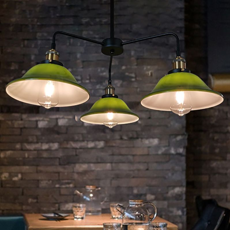 Hand-Blown Glass Bowl Chandelier Antiqued Restaurant Suspension Lamp in Black