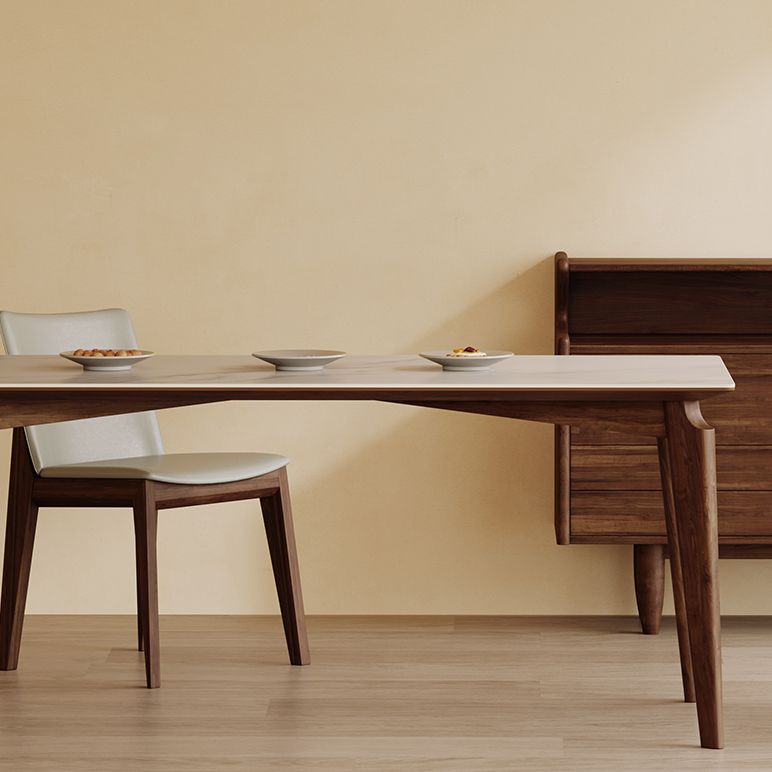 Moderner Stil gesinterte Stein Esstisch mit Rechteckform Tisch und 4 feste Holzbeine Grundlage