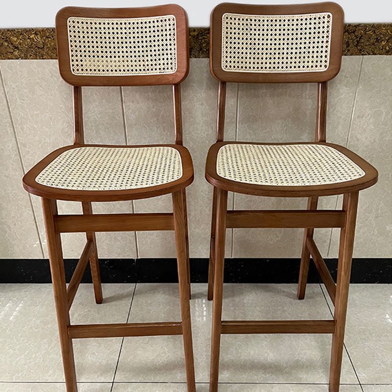 Contemporary Wood Bar and Counter Stool Rattan Low Back Stool with 4 Legs
