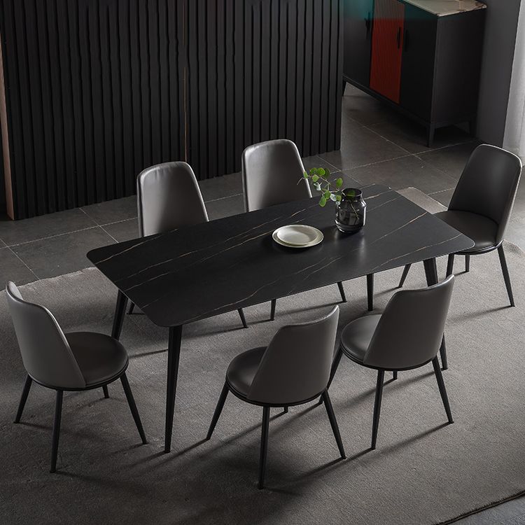 Contemporary Dining Table Set 1/4/5/7 Pcs Black Sintered Stone Top Table with Side Chairs